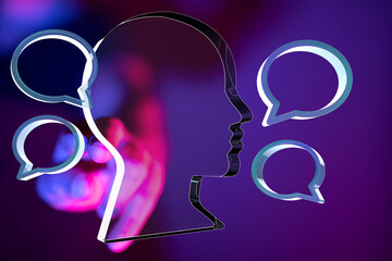Aufkleber - Abstract image of a head with speech bubbles, representing communication, ideas, and mental processes.