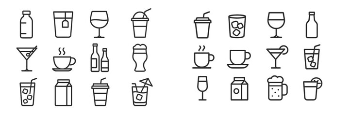 Poster - Various drink and beverage icons displayed in a simple, elegant design for visual representation