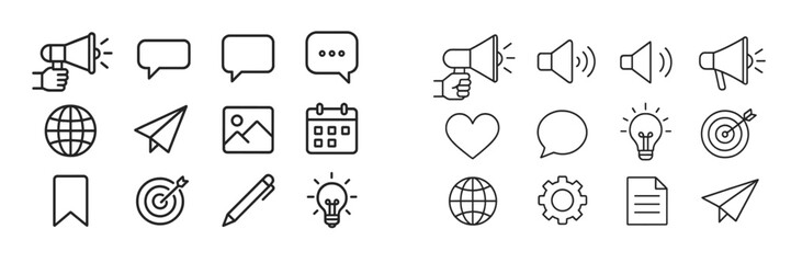 Fototapete - Various icons representing communication, creativity, and planning in a minimalist design suitable for digital projects and presentations