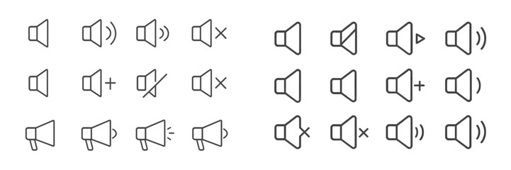 Fototapete - Different sound icons representing volume control options, such as mute, increase, and decrease, displayed in a grid format for easy understanding