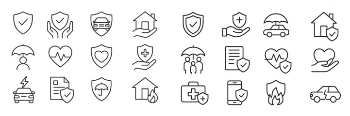 Aufkleber - Variety of protection icons for services such as health, home, auto, and life displayed in a clean layout