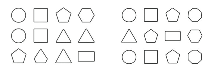 Poster - Various geometric shapes arranged in organized grids for educational activities in a classroom setting