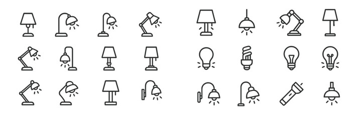 Leinwandbilder - Various designs of lamps and light fixtures showcasing modern styles and shapes in black and white line art