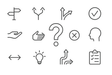 Poster - Symbols representing choices and decision-making in a minimalistic style depicting guidance and understanding