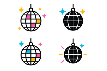 Poster - Colorful disco ball icons representing lively atmosphere and celebration suitable for digital design projects