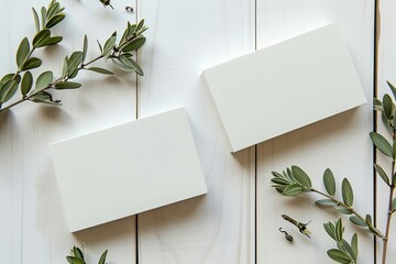 Poster - Ultra Quality Image of Blank Business Cards Mock Up on White Wooden Background