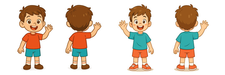 Poster - Child showing different poses and expressions while smiling and waving in a playful setting