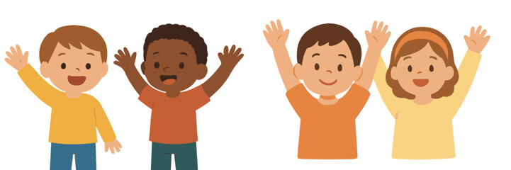 Aufkleber - Children celebrating with happy expressions and raised hands during a joyful event in a cheerful setting