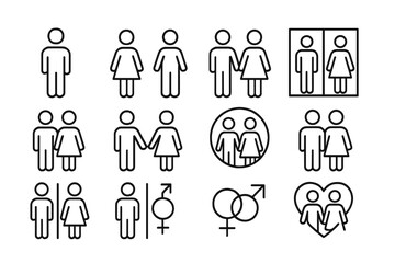 Poster - Various symbols representing gender, relationships, and inclusivity displayed in a simple, monochromatic design