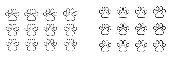 Aufkleber - Collection of outlined paw prints arranged in a stylish pattern suitable for various creative projects