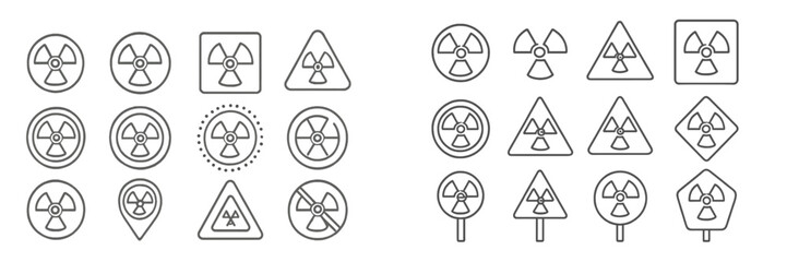 Aufkleber - Variety of radiation warning symbols designed in simple line art style displayed on a clean background