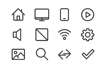 Leinwandbilder - Collection of minimalistic icons representing home, media, connectivity, and settings in a modern design style