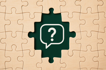Poster - Uncertainty and inquiry drive decision-making as missing elements in a puzzle symbolize challenges in finding solutions