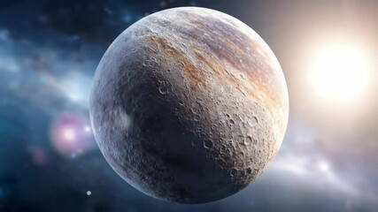 Wall Mural - Rocky planet in deep space with bright stars and nebula. Cosmic exploration and astronomy. Space concept footage.