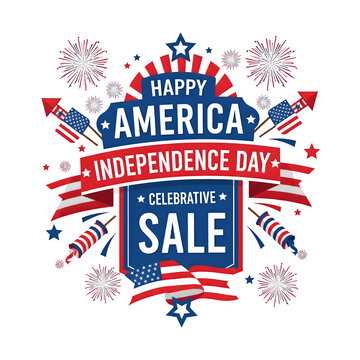 Joyful American holiday poster. Featuring the colors of the USA flag. A vibrant design concept for a July 4th greeting card, perfect for party celebrations. Decorative banner for Independence Day sale