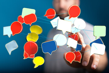 Aufkleber - Abstract image of interconnected speech bubbles, representing global communication and networking.