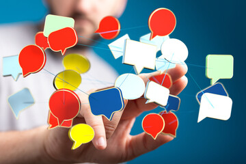 Poster - abstract image of interconnected speech bubbles, representing global communication and networking.
