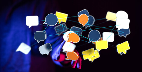 Poster - abstract image of interconnected speech bubbles, symbolizing global communication and networking.