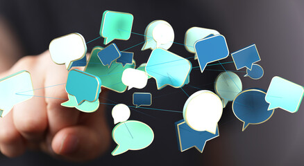 Poster - abstract image of interconnected speech bubbles, symbolizing global communication and networking.