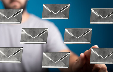 Aufkleber - Abstract image of a person interacting with email icons, representing digital communication.