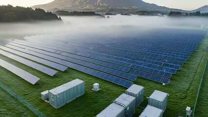 Large solar panel array on a grassy field