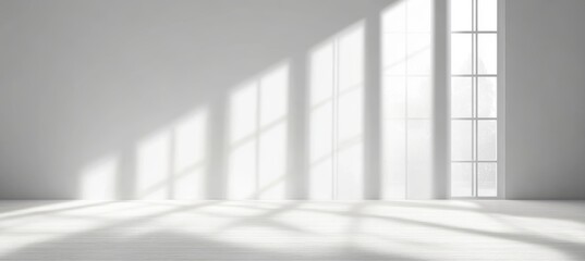 Poster - Sunlight Illuminates Minimalist White Interior, Showcasing Simplicity and Modern Elegance in Design