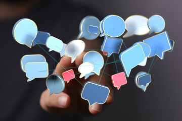 Poster - Visual representation of worldwide communication and interconnected conversations.