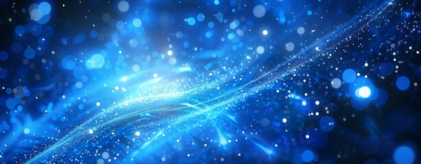 Wall Mural - Dynamic blue waves illuminated by shimmering light effects, perfect for backgrounds and abstract designs.