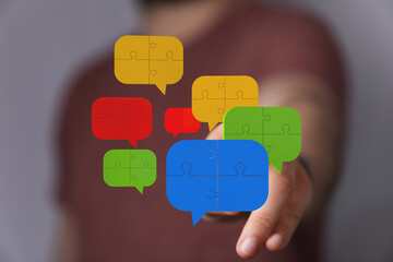 Aufkleber - Teamwork, collaboration, problem-solving, connection, communication, strategy, puzzle pieces, solution, success, unity, ideas, innovation, business, techno