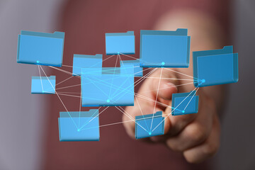 Fototapete - Abstract image of interconnected files, representing data network, digital storage, cloud computing, and file sharing.