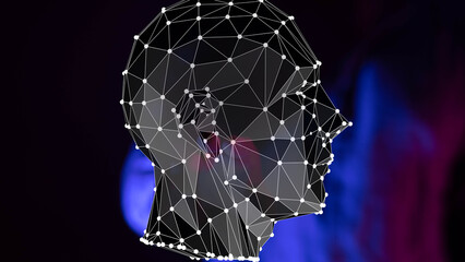 Poster - Stunning abstract image of a head in polygonal form. Ideal for tech, AI, data, and future concepts.
