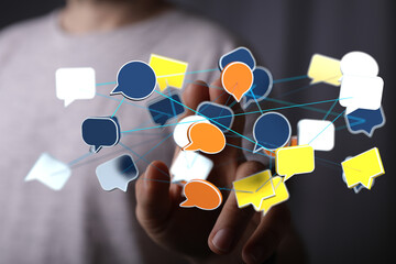Aufkleber - Abstract image of interconnected speech bubbles, representing global communication and networking.