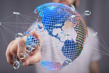 Fototapete - High-tech image depicting global network, digital connections, and worldwide interconnectivity.