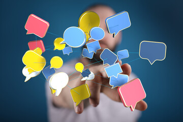 Aufkleber - Abstract image of interconnected speech bubbles, symbolizing global communication and networking.