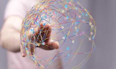 Aufkleber - Abstract image of a hand interacting with a global network, representing connection and communication.