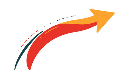 Poster - Curved upward arrow vector illustration in bright red and orange colors symbolizing growth progress and success with dynamic flowing design on white background