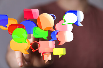 Aufkleber - Abstract image of colorful speech bubbles, representing communication, conversation, and teamwork.