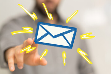 Poster - Image of a hand reaching for a digital email icon, symbolizing communication.