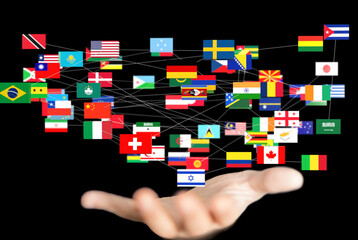 Aufkleber - World map of interconnected nations, international relations concept.