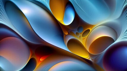 Wall Mural - Abstract fractal background with composition swirling vortex pattern in orange, yellow, blue, purple and red hues, delicate texture. Loop animation, seamless endless footage.