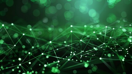 Poster - A vibrant green digital landscape featuring luminous lines and particles, representing data flow and technology.