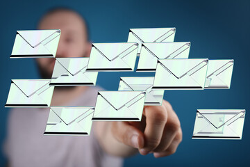 Leinwandbilder - Stock photo of a man interacting with digital email icons.  Perfect for email marketing, communication, or technology concepts.