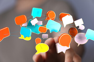 Aufkleber - Abstract image of interconnected speech bubbles representing global communication and networking.