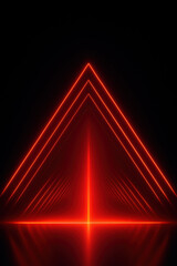 Poster - Bright red neon lights create striking triangular pattern against dark background, evoking sense of depth and modernity