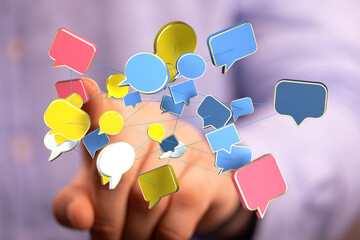 Aufkleber - Abstract image of interconnected speech bubbles, symbolizing global communication and networking.