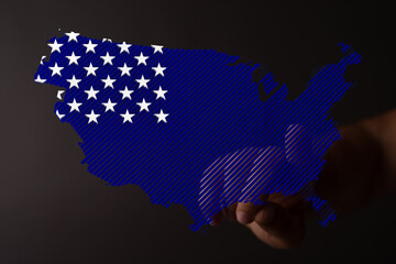Aufkleber - abstract image of a us map with a flag design, a hand interacting digitally.