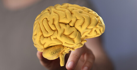 Poster - Unlock your potential!  Image of a golden brain symbolizes intelligence, creativity, and problem-solving.