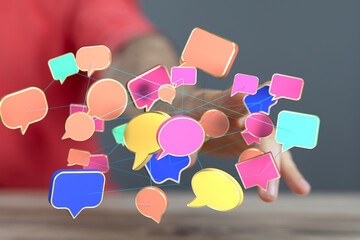 Aufkleber - Abstract image of interconnected speech bubbles. Represents communication, networking, and social media.