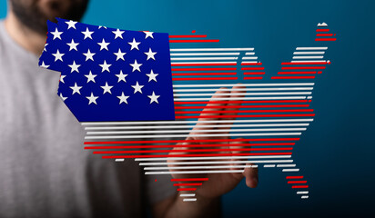 Poster - Patriotic image of the United States map with an American flag design. Perfect for digital projects.