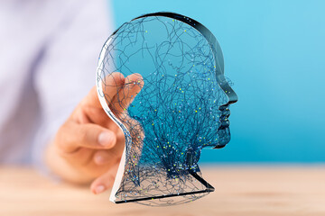 Aufkleber - Abstract image of a human head with neural connections, representing AI, data processing, or brain activity.
